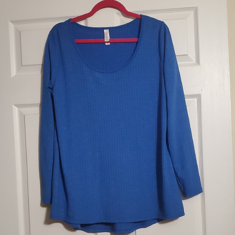 LuLaRoe Lynnae Vibrant Blue Ribbed Long Sleeve Top